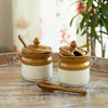 Image 1 of Default Title for the product ExclusiveLane 'Barni Tales' Ceramic Pickle Jars for Dining Table With Spoon (Set Of 2, Non-Airtight, 270 ml, Hand-Glazed) | Pickle Jar With Spoon Achar Jar Set Achar Container Set for Dining Table|