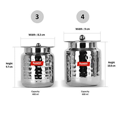 Image 4 of Sumeet Stainless Steel Handcrafted Hammered Texture 2 Piece Oil And Ghee Holders Set (Silver, Steel, 400Ml, 600 Ml)