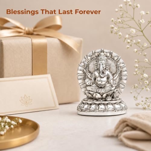 Image 5 of Elaris 999 Pure Silver Plated Ganesha Idol with Decorative Arch Showpiece 2.17 Inch, Silver Plated