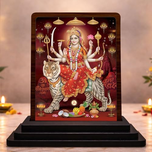Image 1 of Default Title for the product 4x5 Inch Durga MATA Wooden Idol with HD Print | Faith Inspired Desk & Temple Decor