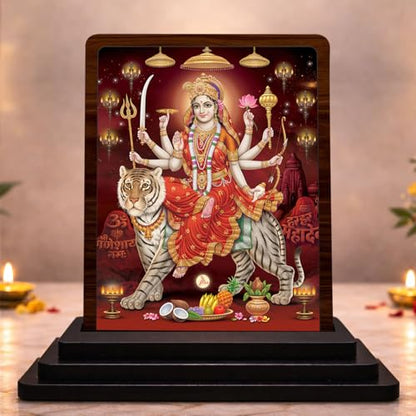 Image 1 of Default Title for the product 4x5 Inch Durga MATA Wooden Idol with HD Print | Faith Inspired Desk & Temple Decor
