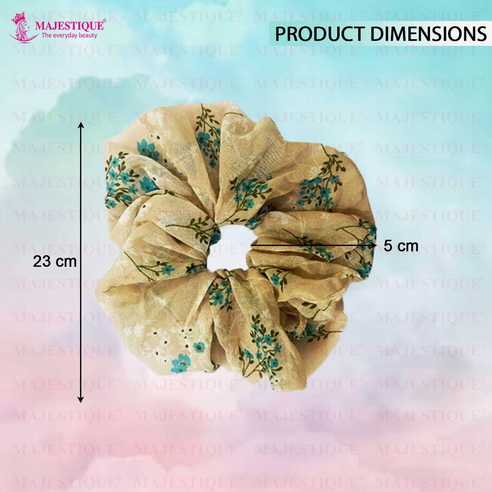 Image 2 of Majestique Georgette Fabric Hair Ties Scrunchies Elastics Leaf Flower Print Rubber Bands - 2 Pcs
