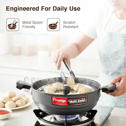 Image 7 of Prestige Aluminium Multi-Kadhai 22 Cm, Black & Silver, 2.5 Litre