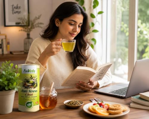 Image 4 of FudVeda Premium Natural Loose Leaf Tea Authentic Tea Blend Rich Aroma & Smooth Taste Hygienically Packed Daily Refreshment (Anti stress Chai)