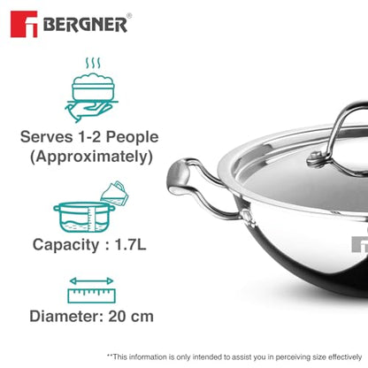 Image 12 of BERGNER Argent TriPly Stainless Steel Kadai with Stainless Steel Lid