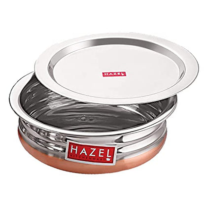 Image 7 of HAZEL Copper Bottom Uruli with Lid, 1300 ML