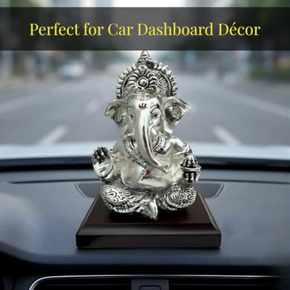Image 4 of Dev Aastha 999 Silver Plated Lord Ganesha Idol Sitting with Intricate Detailing
