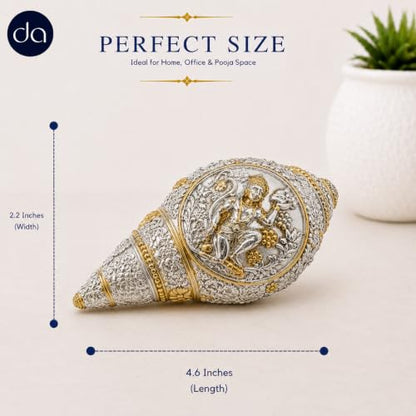 Image 2 of Dev Aastha Gold & 999 Silver Plated Hanuman Shankh Showpiece Conch Shell - 4.6 Inch