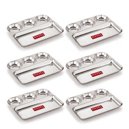 Image 7 of HAZEL Stainless Steel 4 in 1 Section Plate Meal Tray Set of 6 for Office