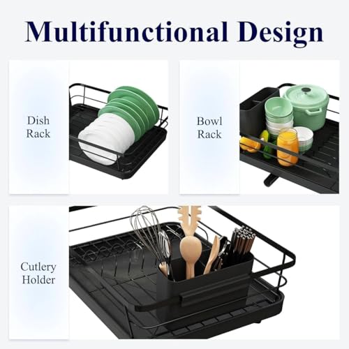 Image 6 of HomeWiz Plastic Dish Drying Rack with Spoon Holder, Built-in Drain Outlet, Heavy Duty Bartan Stand, 43×32×13 cm, Black