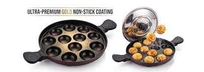 Image 3 of SWIFT Non Stick 12 Cavity Aluminium Appam Patra Ponganal Guntapongadalu Paniyaram Litti Maker with Lid 23 cm Black