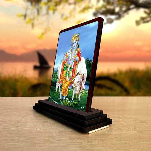 Image 2 of Panchmukhi Hanuman Wooden Idol - Glossy Finish 5x4in | Murti for Car Dashboard & Home Temple | Perfect Small Statue for Door Entrance & Puja | Enhance Spaces (Cow Krishna)
