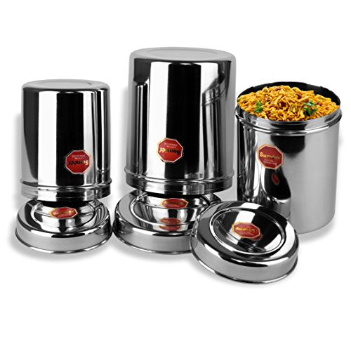 Image 3 of Sumeet Stainless Steel Vertical CanistersUbha DabbaStorage Containers Set of 3Pcs (No. 12 To No. 14) (1.6 Ltr; 2.2Ltr; 2.9Ltr), Silver