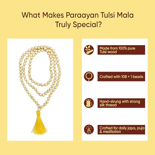 Image 3 of Pure Tulsi Mala 108 Beads Original | 7mm Beads Size | Crafted from Pure Tulsi Beads | Best for Meditation Jaap Mala and Pooja | Pack of 1, Beige