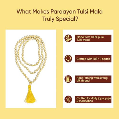 Image 3 of Pure Tulsi Mala 108 Beads Original | 7mm Beads Size | Crafted from Pure Tulsi Beads | Best for Meditation Jaap Mala and Pooja | Pack of 1, Beige