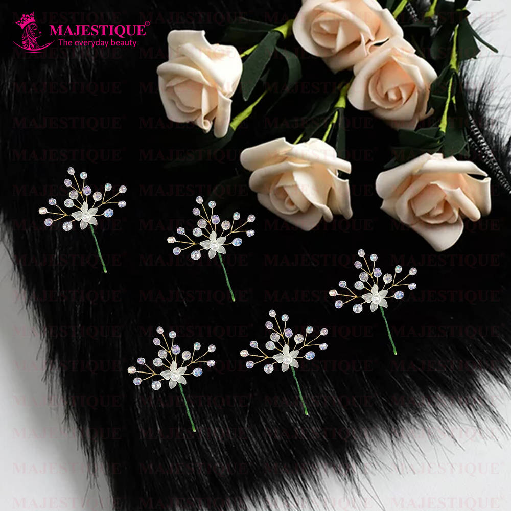 Image 5 of Majestique Bridal Hair Pins Floral Vine Crystal Flower Tiara Handmade Juda Accessories
