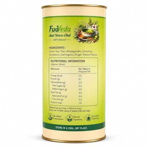 Image 2 of FudVeda Premium Natural Loose Leaf Tea Authentic Tea Blend Rich Aroma & Smooth Taste Hygienically Packed Daily Refreshment (Anti stress Chai)