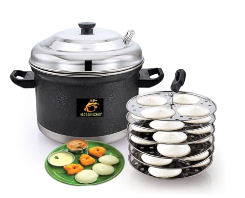 Image 1 of Default Title for the product Klassi Kichen Stainless Steel Idli Cooker with 6 Plates | Heavy Duty Idli Maker with Bakelite Handle | Gas Stove & Induction Compatible | Steamer for Idli, Dhokla & Modak | Kitchen Cooking Accessories