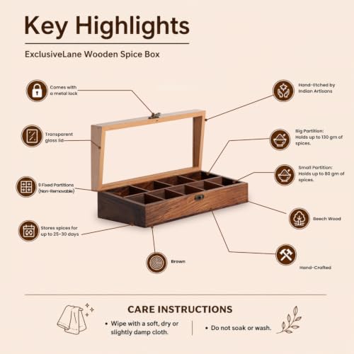 Image 6 of ExclusiveLane Twin Tones Wooden Spice Box for Kitchen with Spoon (9 Fixed Partitions, Beech Wood, 130 & 80 Gm)