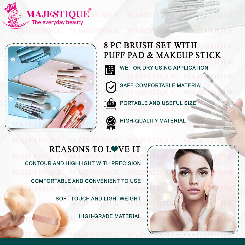 Image 4 of Majestique Makeup Brush Set With Powder Puff And Stick