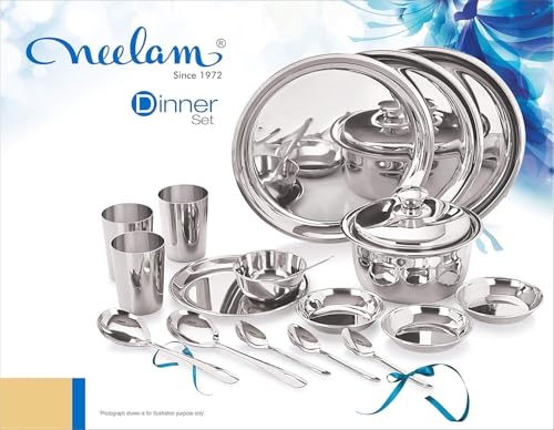Image 6 of neelam Stainless Steel Dinner Set, Premium Quality, Laser Etching 51 Pcs, Dishwasher Safe, Ideal Gifting Dinner Set for Anniversary, Wedding, Housewarming Party, Perfect for Serving 6 People, Silver