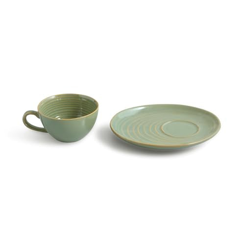 Image 3 of ExclusiveLane Sage Serenity Hand Glazed Porcelain Tea Cup with Saucer 280 ML
