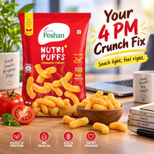 Image 6 of Acme Poshan Nutri+ Protein Puffs Tomato Twist 50g