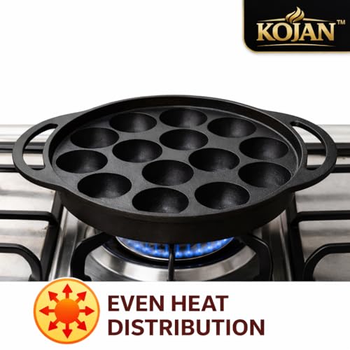 Image 3 of Generic KOJAN Pre-Seasoned Cast Iron Paniyaram Pan 12 Pit 22 cm 2.5 Kg