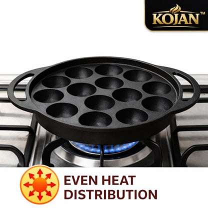 Image 3 of Generic KOJAN Pre-Seasoned Cast Iron Paniyaram Pan 12 Pit 22 cm 2.5 Kg