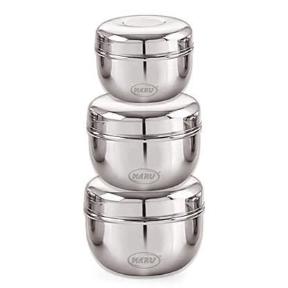 Image 7 of MARU Steel Kitchen Storage Container Set of 3, Apple Shape Stainless Steel Dabba with Lids, Heavy Gauge Mirror Finish, Stackable Food Storage Containers for Kitchen & Fridge, 500ml, 750ml, 1200ml