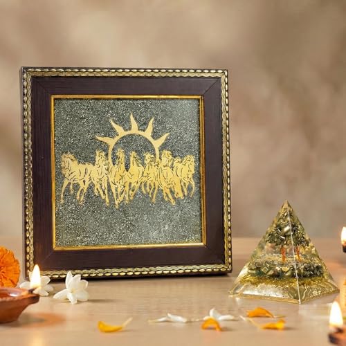 Image 1 of Default Title for the product Astrotalk 7 Horses on Raw Pyrite Frame with Money Magnet Pyramid | Attract Wealth, Prosperity & Success | Home Decor for Living Room, Mandir & Office | Good Luck Gift for Man & Women