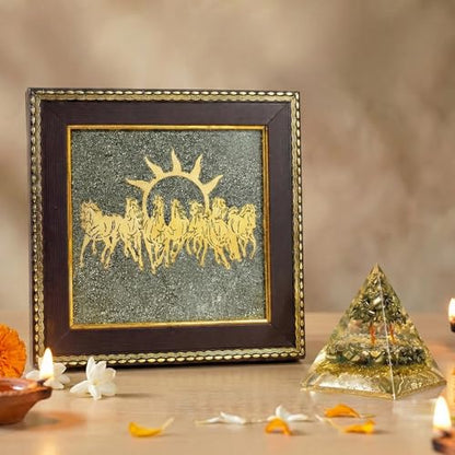 Image 1 of Default Title for the product Astrotalk 7 Horses on Raw Pyrite Frame with Money Magnet Pyramid | Attract Wealth, Prosperity & Success | Home Decor for Living Room, Mandir & Office | Good Luck Gift for Man & Women