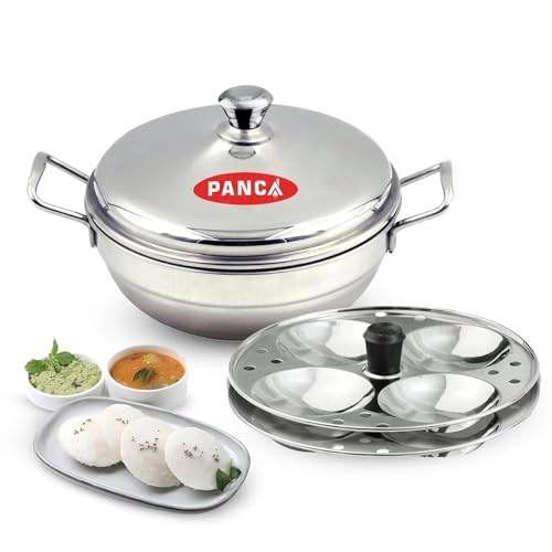 Image 1 of Default Title for the product PANCA Stainless Steel Idli Maker with Multi Purpose Kadai | 15 Litre Steamer Cooker with 2 Idli Plates (8 Cavity) & Steel Lid | Kitchen Accessories (Idli Maker Set)