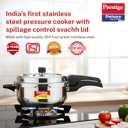 Image 3 of Prestige Stainless Steel Deluxe Alpha Svachh Outer Lid Senior Pressure Pan Cooker 4 Litre