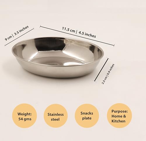 Image 5 of Spillbox Stainless Steel Halwa Plates Quarter Plates Oval Snack Plate Nasta Plate Dessert Plate Set Side Dish Mirror Finish BPA Free 50gm Pack of 2