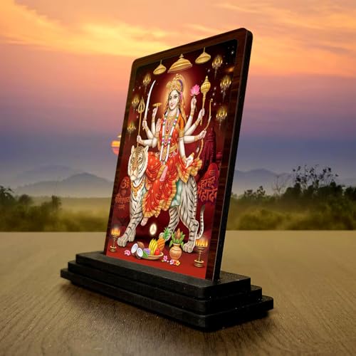 Image 3 of 4x5 Inch Durga MATA Wooden Idol with HD Print | Faith Inspired Desk & Temple Decor