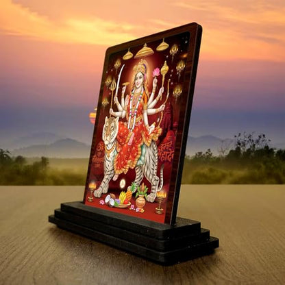 Image 3 of 4x5 Inch Durga MATA Wooden Idol with HD Print | Faith Inspired Desk & Temple Decor