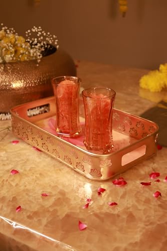 Image 3 of ALCU Serving Tray with Lotus Design, Iron Decorative Gold Finish Metal Tray (Rectangular Lotus Tray)