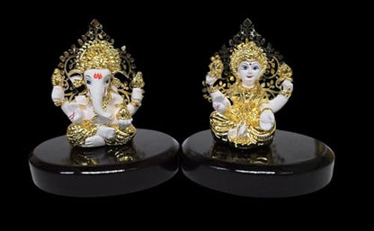Image 2 of Gold Art India Laxmi Ganesh Gold Plated White Terracotta Idol 3.3" Inch