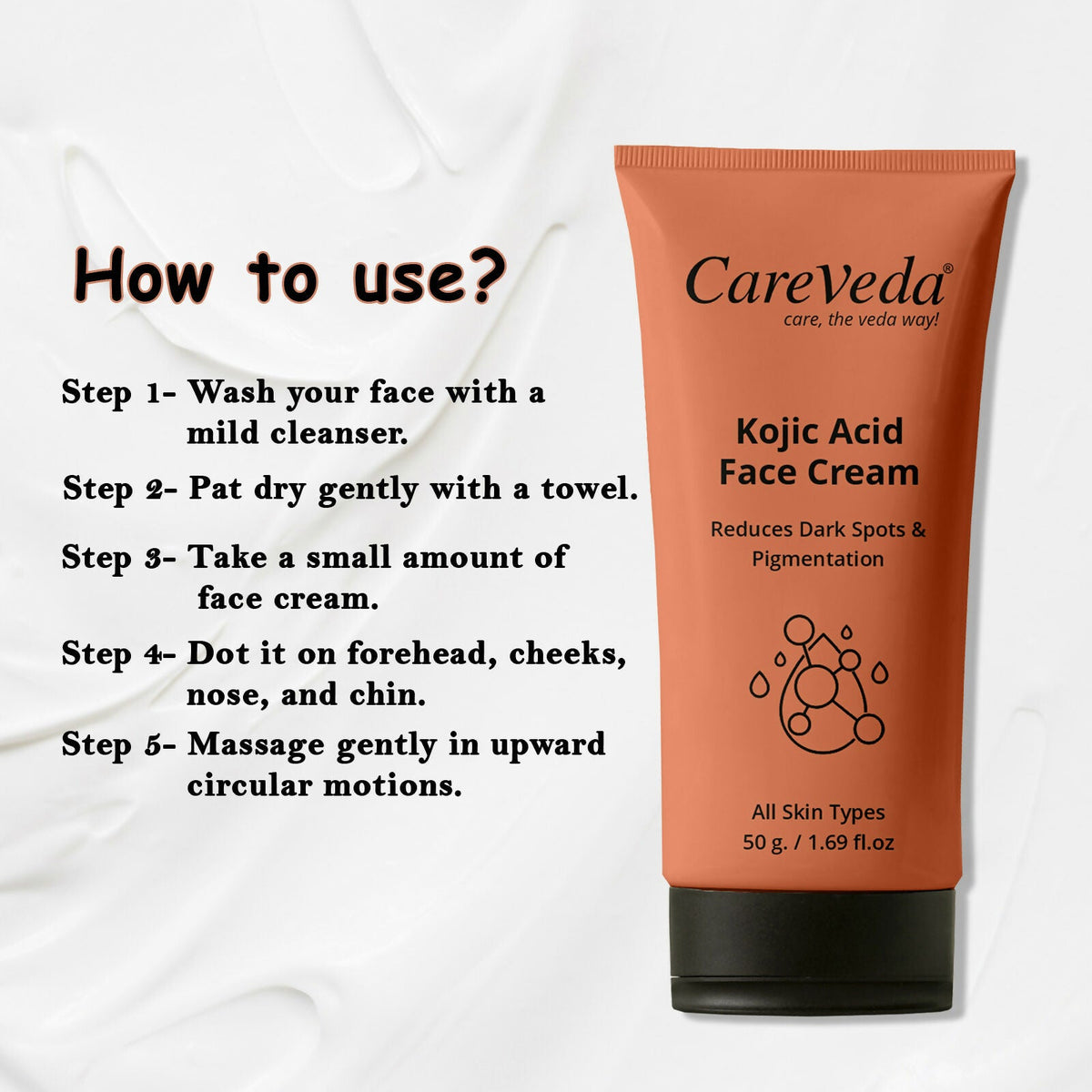 Image 9 of CareVeda Kojic Acid Face Cream For Reduces Dark Spots & Pigmentation Suitable For All Skin Types