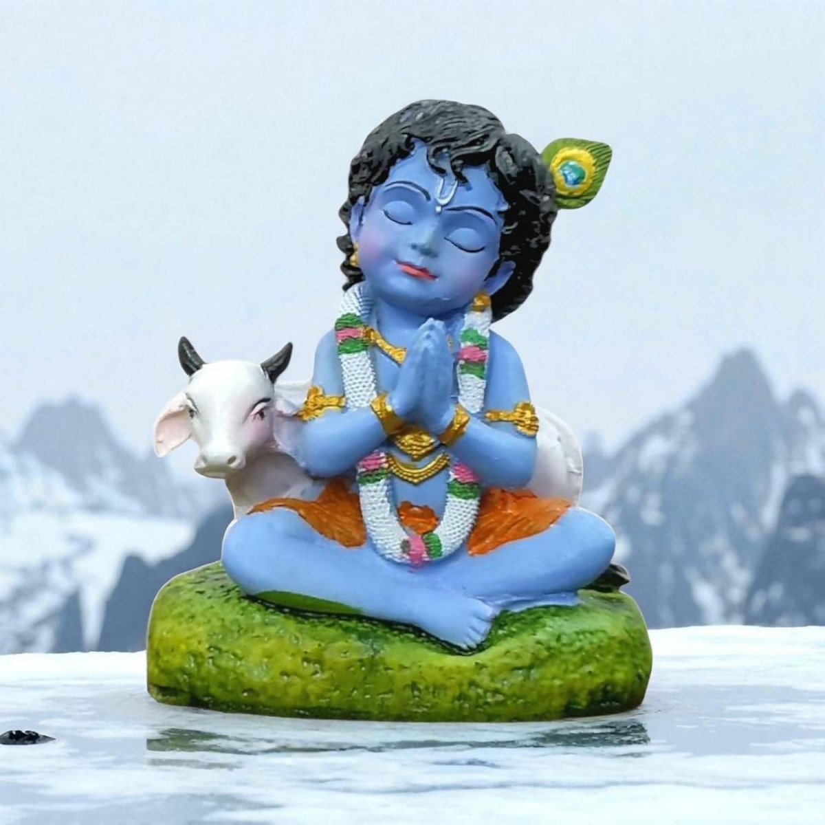 Image 5 of Krishna Laddu Gopal Murti with Cow