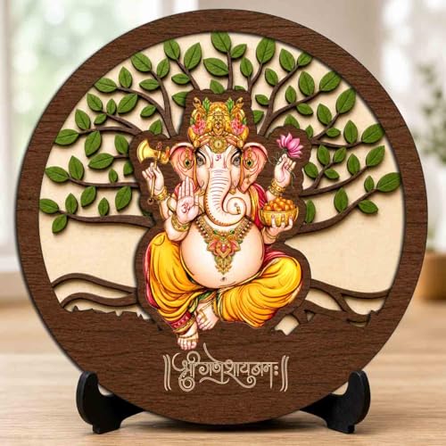 Image 1 of Default Title for the product Ganesh Ji Wooden Murti for Home Mandir, Prayer Room, Table Top Decor & Spiritual Gifting - 5x5 Inch