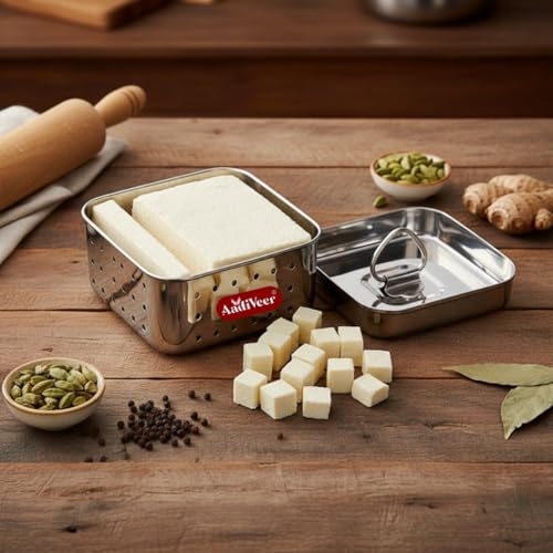 Image 6 of AadiVeer Stainless Steel Paneer Maker | Tofu Maker Square Mould, Paneer Press With Lid | Whey Seperator | Small Size - 300ml