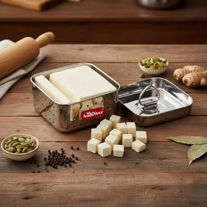 Image 6 of AadiVeer Stainless Steel Paneer Maker | Tofu Maker Square Mould, Paneer Press With Lid | Whey Seperator | Small Size - 300ml