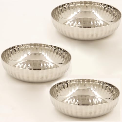 Image 2 of Pack of 3 for the product Spillbox Stainless Steel Hammered Bowl Quarter Plates Snack Plate Nasta Plate Dessert Plate Set Side Dish Cup Mirror Finish BPA Free