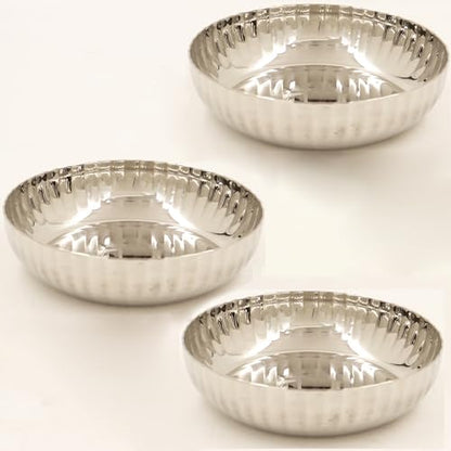 Image 2 of Pack of 3 for the product Spillbox Stainless Steel Hammered Bowl Quarter Plates Snack Plate Nasta Plate Dessert Plate Set Side Dish Cup Mirror Finish BPA Free