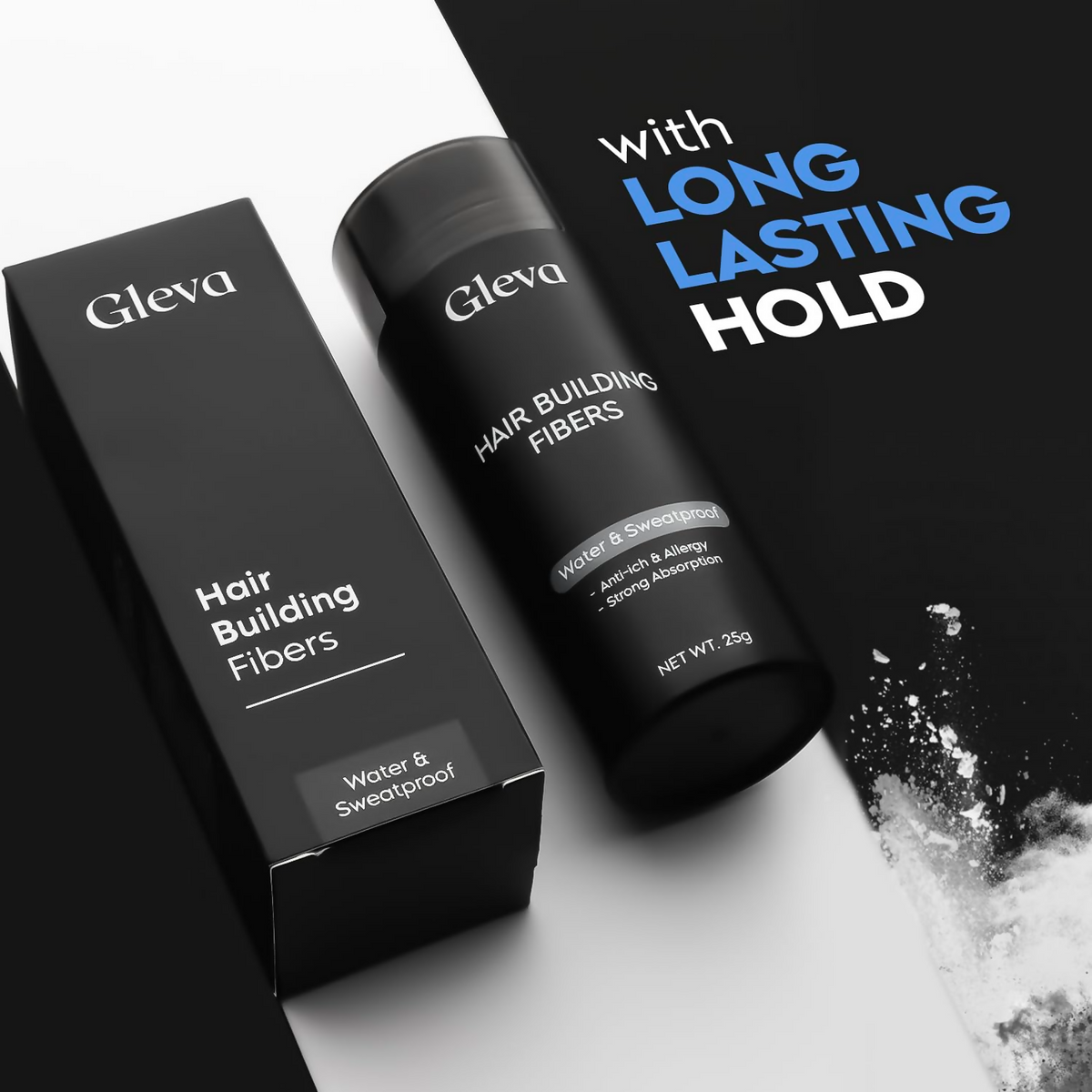 Image 2 of Gleva Hair Hair Building Fibers Hair Powder Thickener - Black