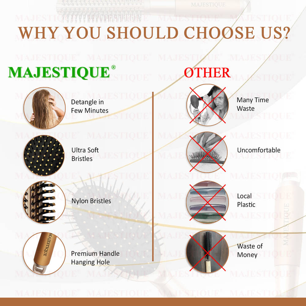 Image 4 of Majestique Golden Set Of Round And Oval Cushion Hair Brushes With Mirror