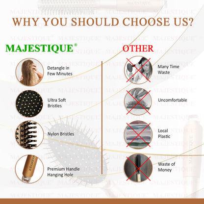 Image 4 of Majestique Golden Set Of Round And Oval Cushion Hair Brushes With Mirror