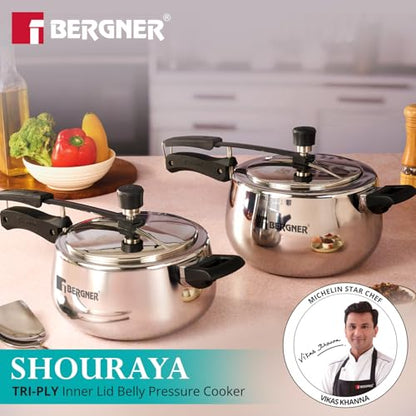 Image 3 of BERGNER Bergner Shouraya Triply Stainless Steel Pressure Cooker 1.5 Litres